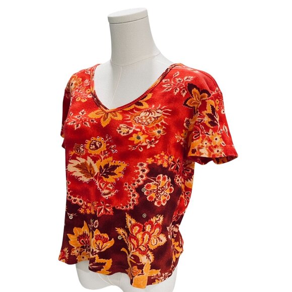 Pierre Cardin Red Floral Beaded Sequin Top Boho Y2K Vintage Festival Large - Picture 5 of 9